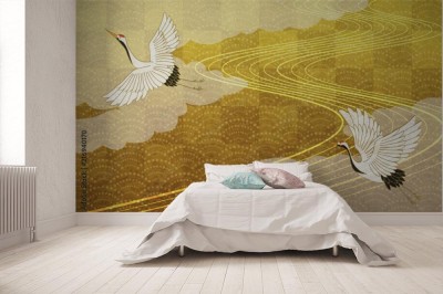 Fototapeta Japoński żuraw na złotym tle