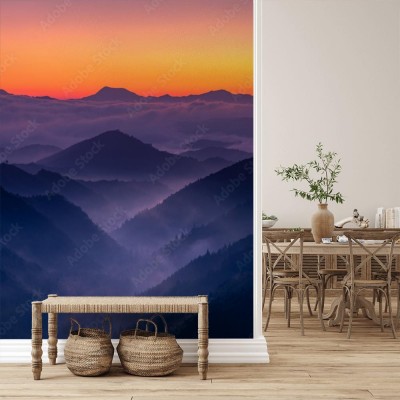 Fototapeta Widok gór z przełęczy Mitsukoshi wczesnym rankiem