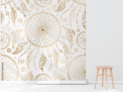 Fototapeta Złoty Łapacz snów na białym tle 