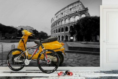 Fototapeta Żółty skuter na tle Koloseum