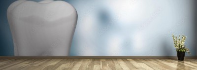 Fototapeta Duże zęby, szczoteczka do zębów i lusterko dentystyczne