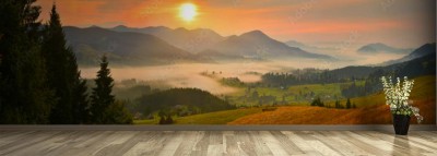 Fototapeta Poranny wiejski panoramiczny krajobraz