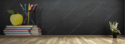Fototapeta Szkoła z artykułami biurowymi i tablicą