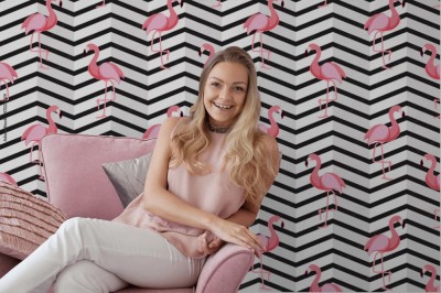 Fototapeta Różowe flamingi i faliste linie