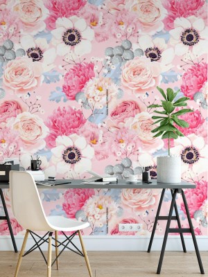 Fototapeta z jasnym kwiatowym wzorem z różami