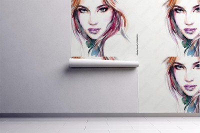 Fototapeta Akwarelowy portret rudej kobiety