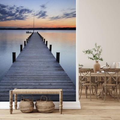 Fototapeta Długie drewniane molo 3D i zachód słońca