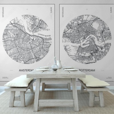 Fototapeta miejski plan ulic miasta Amsterdam i Rotterdam,