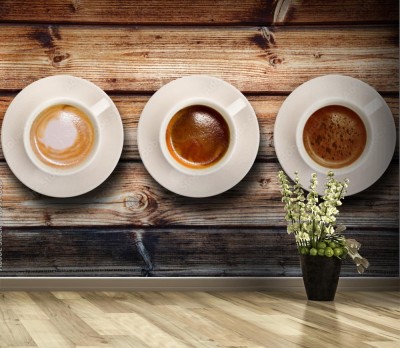 Fototapeta Trzy rodzaje kawy na drewnianym tle