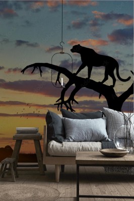 Fototapeta Sylwetka geparda w drzewie