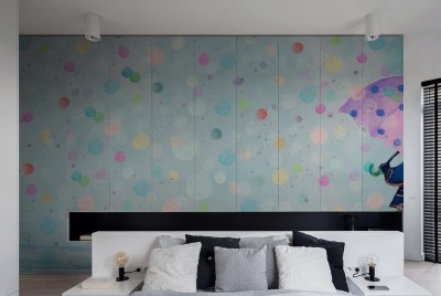 Naklejka na szafę Malowana dziewczynka z parasolem