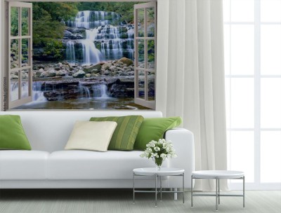 Fototapeta otwarte okno z widokiem na wodospad