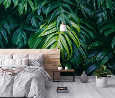 Fototapeta z wzorem w ciemne tropikalne liście
