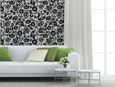 Tapeta czarno-biały wzór kwiatowy