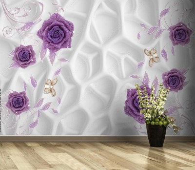 Fototapeta 3D z cegłą i kwiatami 