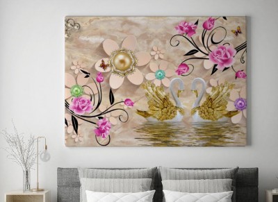 Obraz na płótnie kolorowy paw i łabędź 3D