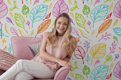 Fototapeta z kolorowymi motywami roślinnymi w stylu doodle