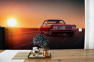 Fototapeta Klasyczne auto podczas zachodu słońca