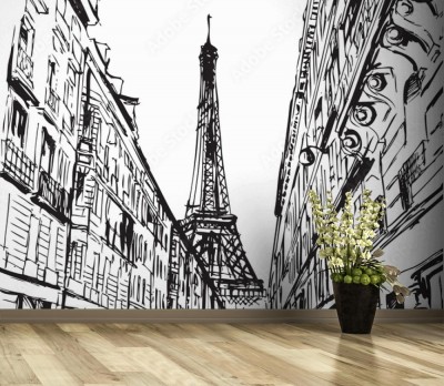 Fototapeta Szkic Paryskiej uliczki