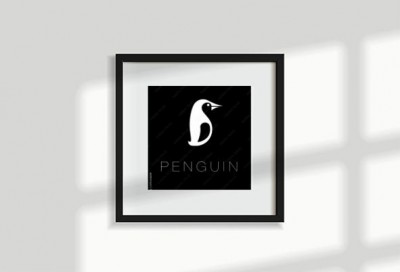 Plakat Logo pingwina na czarnym tle