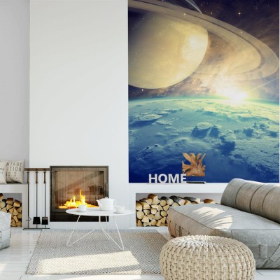 Fototapeta Wschód słońca nad horyzontem planet z cudami gwiazd