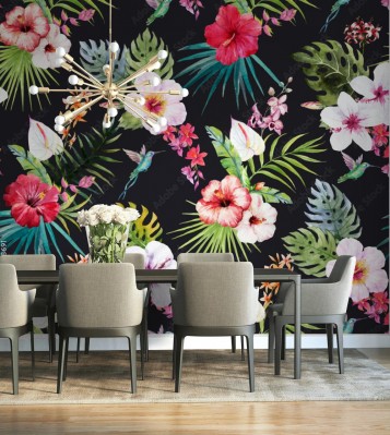 Fototapeta z tropikalnym wzorem kwiatów