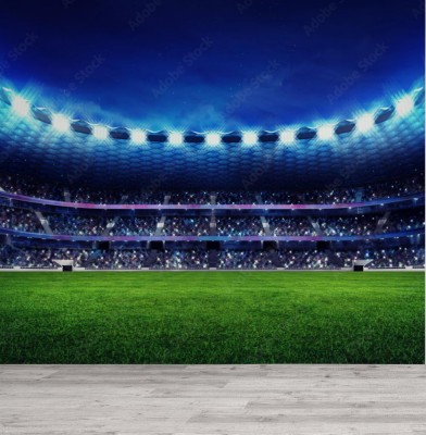 Fototapeta Nowoczesny stadion piłkarski z kibicami na trybunach