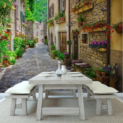 Fototapeta Włoska uliczka 3D w małym prowincjonalnym miasteczku w Toskanii