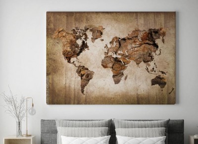 Obraz na płótnie Mapa świata stworzona ze struktury drewna