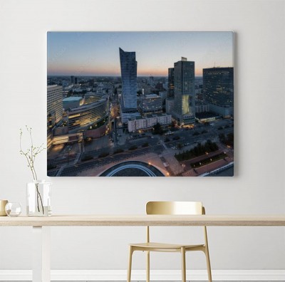 Obraz na płótnie Panorama centrum Warszawy podczas zachodu słońca