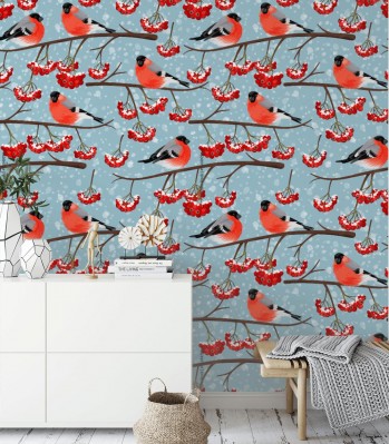 Fototapeta Gile na gałązkach jarzębiny