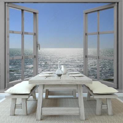 Fototapeta 3D okno z widokiem na wodę