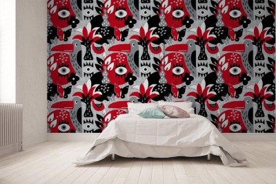 Tapeta Nowoczesna mozaika z ptaków i roślin