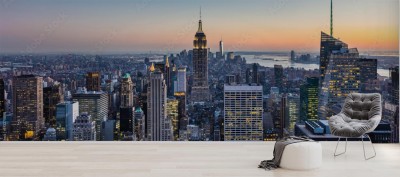 Fototapeta Panorama Manhattanu z oświetlonym Empire State Building