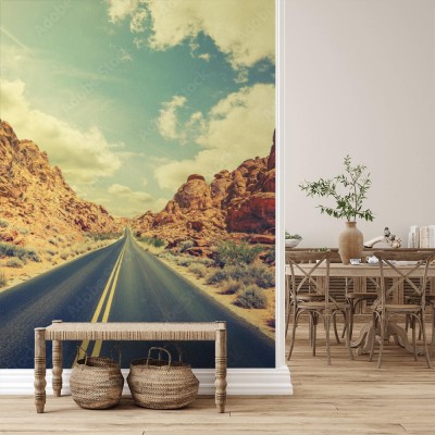 Fototapeta Pustynna autostrada w stylu retro