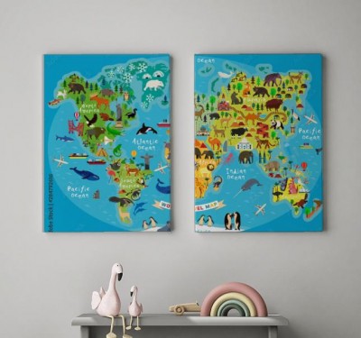 Obraz na płótnie Kolorowa mapa świata ze zwierzętami
