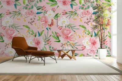 Fototapeta z różowym kwiatowym wzorem vintage