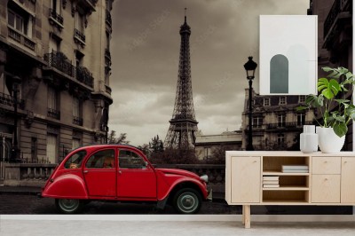 Fototapeta Czerwony samochód w Paryżu