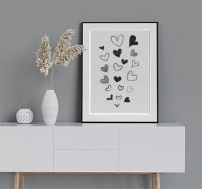 Plakat Czarno-białe serduszka w stylu doodle