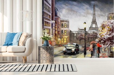 Fototapeta Obraz olejny na płótnie z widokiem na ulicę Paryża
