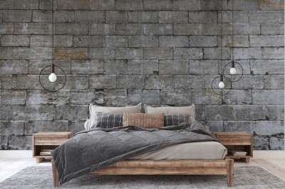 Fototapeta Ściana z białego trawertynu rzadkich kamiennych cegieł