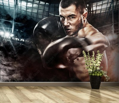 Fototapeta Zawodnik muay thai przed walką w klatce