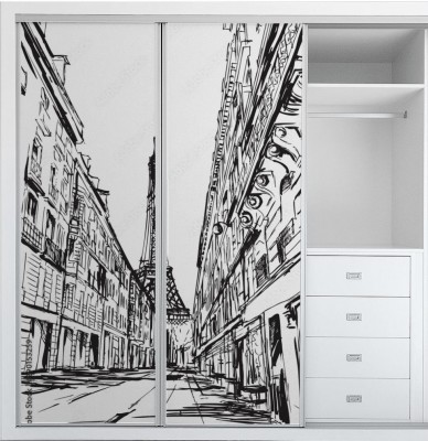 Naklejka na szafę Szkic Paryskiej uliczki