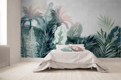 Fototapeta Akwarela z tropikalnymi liśćmi