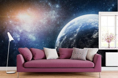 Fototapeta Planeta Ziemia w kosmosie na tle gwiazd i galaktyki