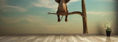 Fototapeta Samotny słoń na drzewie