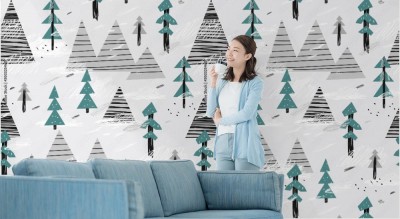 Tapeta minimalistyczna z motywem roślinnym w stylu skandynawskim