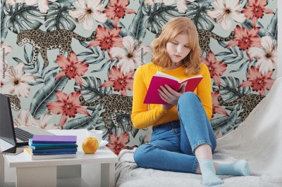 Fototapeta Zwierzęta i modne desenie kwiatowe