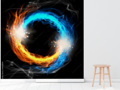 Fototapeta Ogień i lód, okrągły znak na czarnym tle