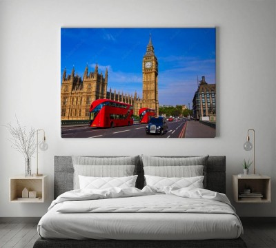 Obrazy do salonu Wieża zegarowa Big Ben i autobus w Londynie